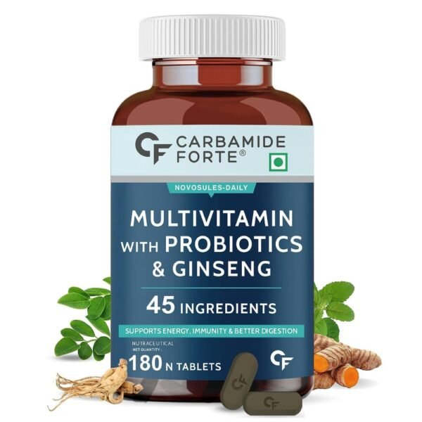 Carbamide Forte Multivitamin for Men with Probiotics Supplement – 180 Veg Tablets | Comprehensive Multivitamin Tablets for Men with Ginseng, Grape Seed Extract, Vitamin C, and Vitamin K2 MK7