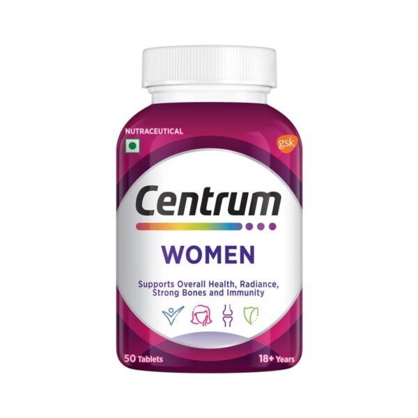 Centrum Women, World’s No.1 Multivitamin with Biotin, Vitamin C & 21 vital Nutrients for Overall Health, Radiance, Strong Bones & Immunity (Veg) Pack of 50 tablets