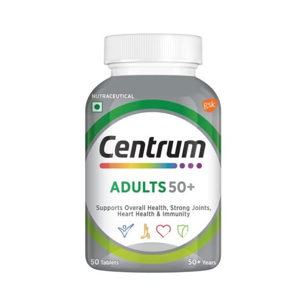 Centrum Adult 50+, World’s No.1 Multivitamin with Calcium, Vitamin D3 & 21 other Nutrients for Overall Health, Strong Joints & Heart Health (Veg) 50 Tablets