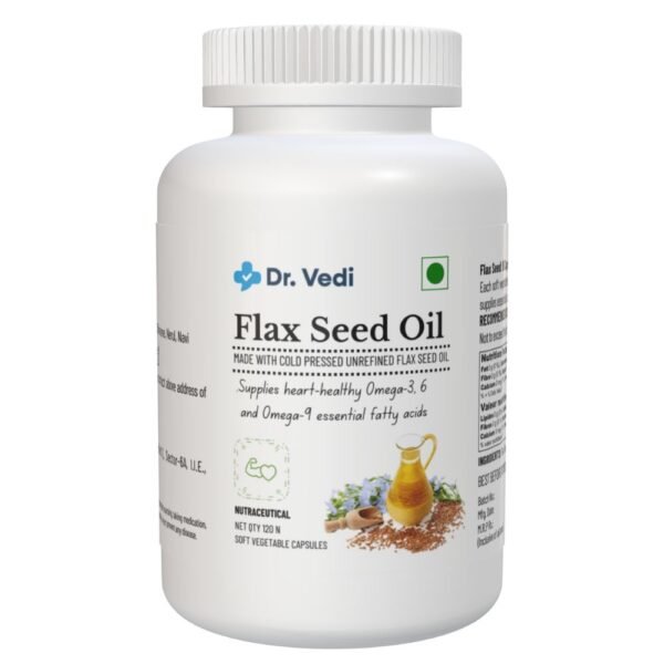 Dr. Vedi® Flex Seed Oil Capsule | Supplies heart-healthy Omega-3-6-9 essential fatty acids | Made with cold pressed unrefined flax seed oil | 120 N