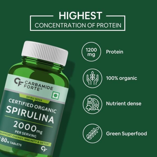 Carbamide Forte 100% Organic Spirulina Tablets 2000mg Per Serving – 180 Tablets