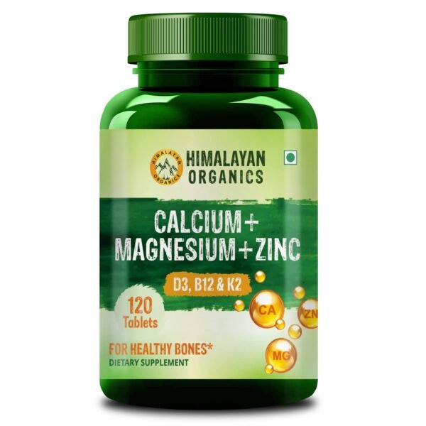 Himalayan Organics Calcium Magnesium Zinc Vitamin D3, B12 & K- 120 Vegetarian Tablets I Supplement for Women and Men, For Bone Health & Joint Support