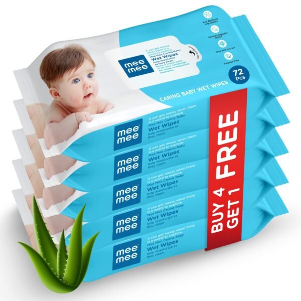 Mee Mee Soft Gentle Baby Wet Wipes (72 Wipes) Pack of 5 | Infused with Aloe Vera and Vitamin E | Paraben & Sulfate Free | Cleansing Wipes | Wipes Combo for Babies