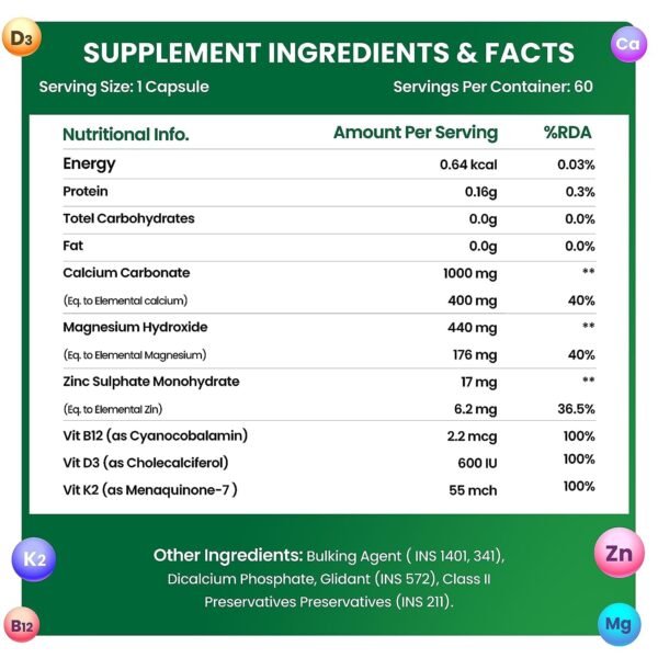 Himalayan Organics Calcium Magnesium Zinc Vitamin D3, B12 & K- 120 Vegetarian Tablets I Supplement for Women and Men, For Bone Health & Joint Support