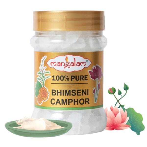 Mangalam Bhimseni Camphor/ Kapur Tablet 100g Jar for Pooja Samagri | 100% Pure | High Quality | Pack of 1