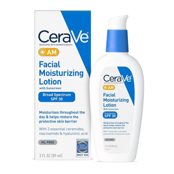 CeraVe® AM Facial Moisturizing Lotion with SPF 30 | Oil-Free Face Moisturizer with SPF | Formulated with Hyaluronic Acid, Niacinamide & Ceramides