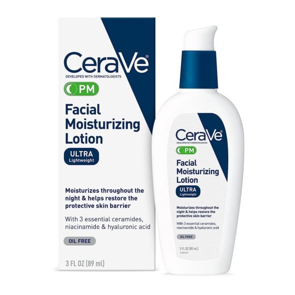 CeraVe® PM Facial Moisturizing Lotion | Night Cream with Hyaluronic Acid and Niacinamide | Ultra-Lightweight, Oil-Free Moisturizer for Face | 3 Ounce