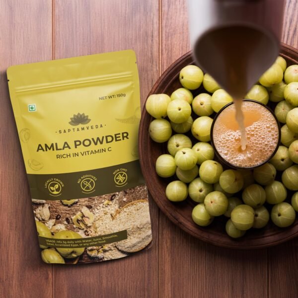 Saptamveda Premium Amla Indian Gooseberry Powder (150gm)| Drinking, Eating, Hair Nourishment | Repair Damage Hair & Skin Care| Dry