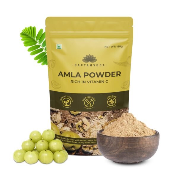 Saptamveda Premium Amla Indian Gooseberry Powder (150gm)| Drinking, Eating, Hair Nourishment | Repair Damage Hair & Skin Care| Dry