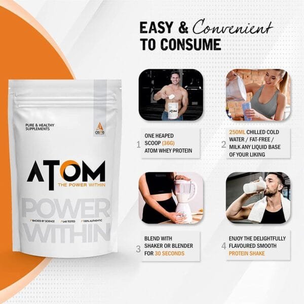 ATOM Whey Protein 1kg | 27g protein | Isolate & Concentrate | Double Rich Chocolate | USA Labdoor Certified