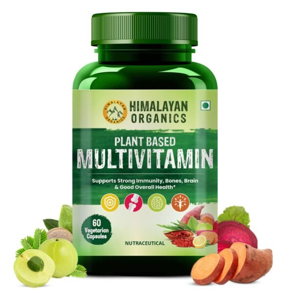 Himalayan Organics Plant Based Multivitamin 60+ Ingredients With Vitamin B1, B2, B3, B5, B6, B7, B9, B12, A, C, D, E, K, Calcium etc |Healthy Bones & Joints etc,Good For Men & Women – 60 Veg Capsules