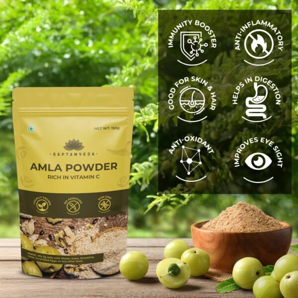 Saptamveda Premium Amla Indian Gooseberry Powder (150gm)| Drinking, Eating, Hair Nourishment | Repair Damage Hair & Skin Care| Dry