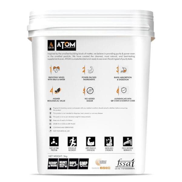 ATOM Whey Protein 5kg | 27g protein | Isolate & Concentrate | Double Rich Chocolate | USA Labdoor Certified