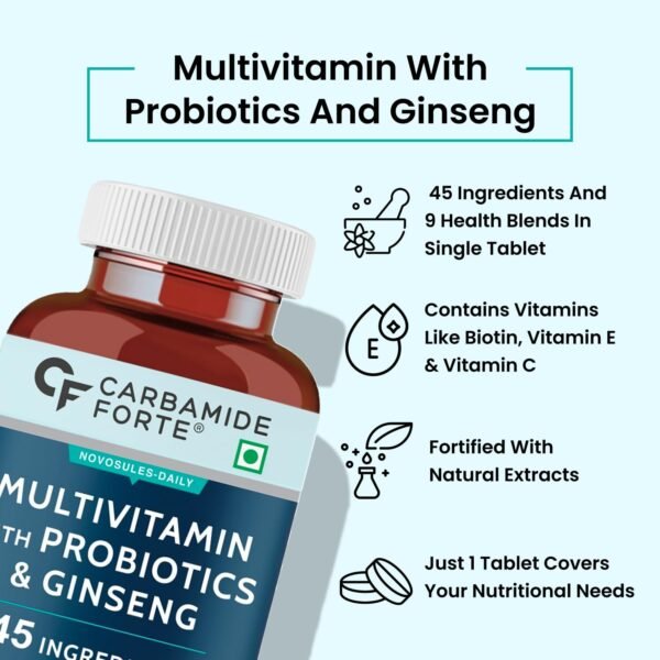 Carbamide Forte Multivitamin for Men with Probiotics Supplement – 180 Veg Tablets | Comprehensive Multivitamin Tablets for Men with Ginseng, Grape Seed Extract, Vitamin C, and Vitamin K2 MK7