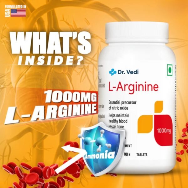 Dr. Vedi® L-Arginine 1000mg Boosts Energy & Endurance | Improves Blood Flow | 90 Tablets